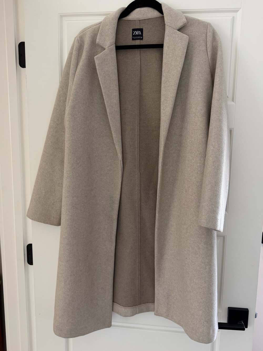 ZARA Taupe Beige Open-Front Wool-Blend Coat